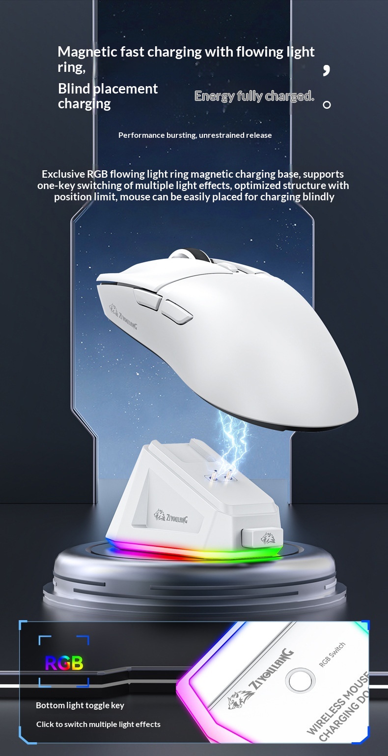 Digitex Free Wolf X2 Lightweight PAW3311 draadloze Bluetooth gamingmuis met drie modi en oplaadstation met RGB-verlichting_voghion.com