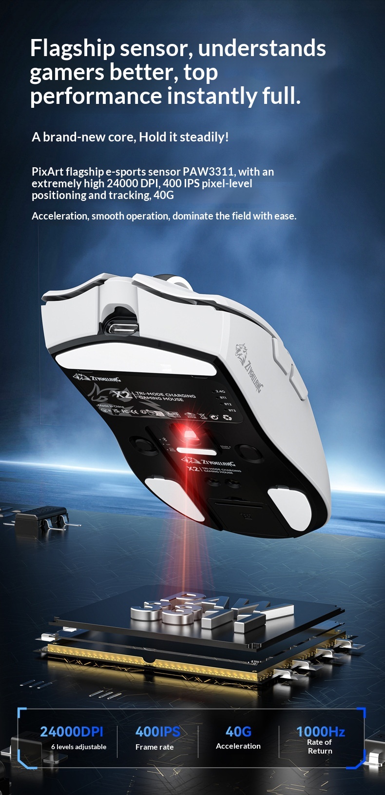 Digitex Free Wolf X2 Lightweight PAW3311 draadloze Bluetooth gamingmuis met drie modi en oplaadstation met RGB-verlichting_voghion.com