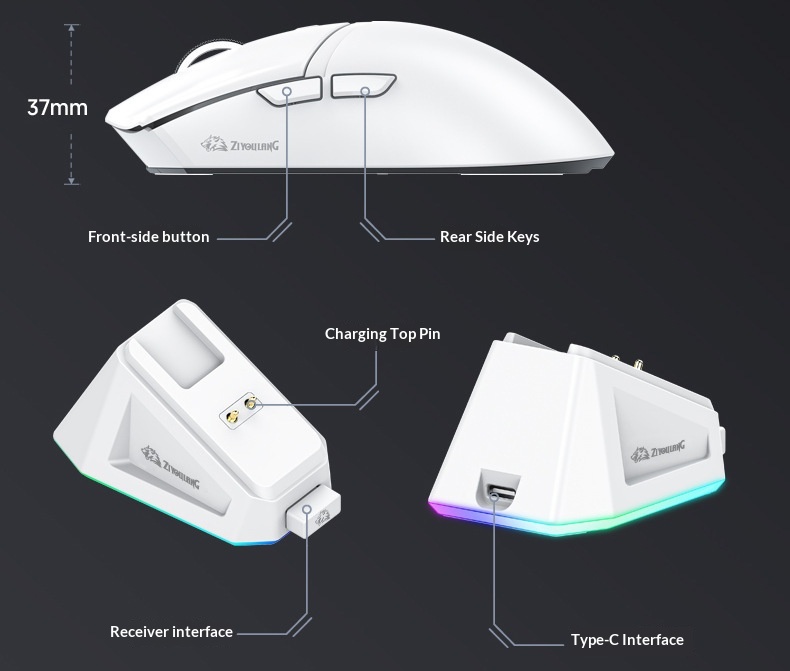 Digitex Free Wolf X2 Lightweight PAW3311 draadloze Bluetooth gamingmuis met drie modi en oplaadstation met RGB-verlichting_voghion.com
