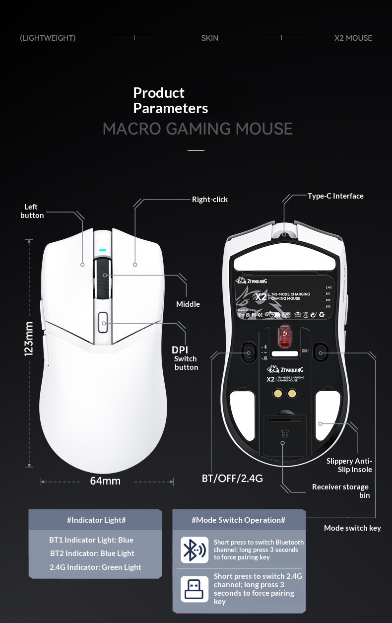 Digitex Free Wolf X2 Lightweight PAW3311 draadloze Bluetooth gamingmuis met drie modi en oplaadstation met RGB-verlichting_voghion.com