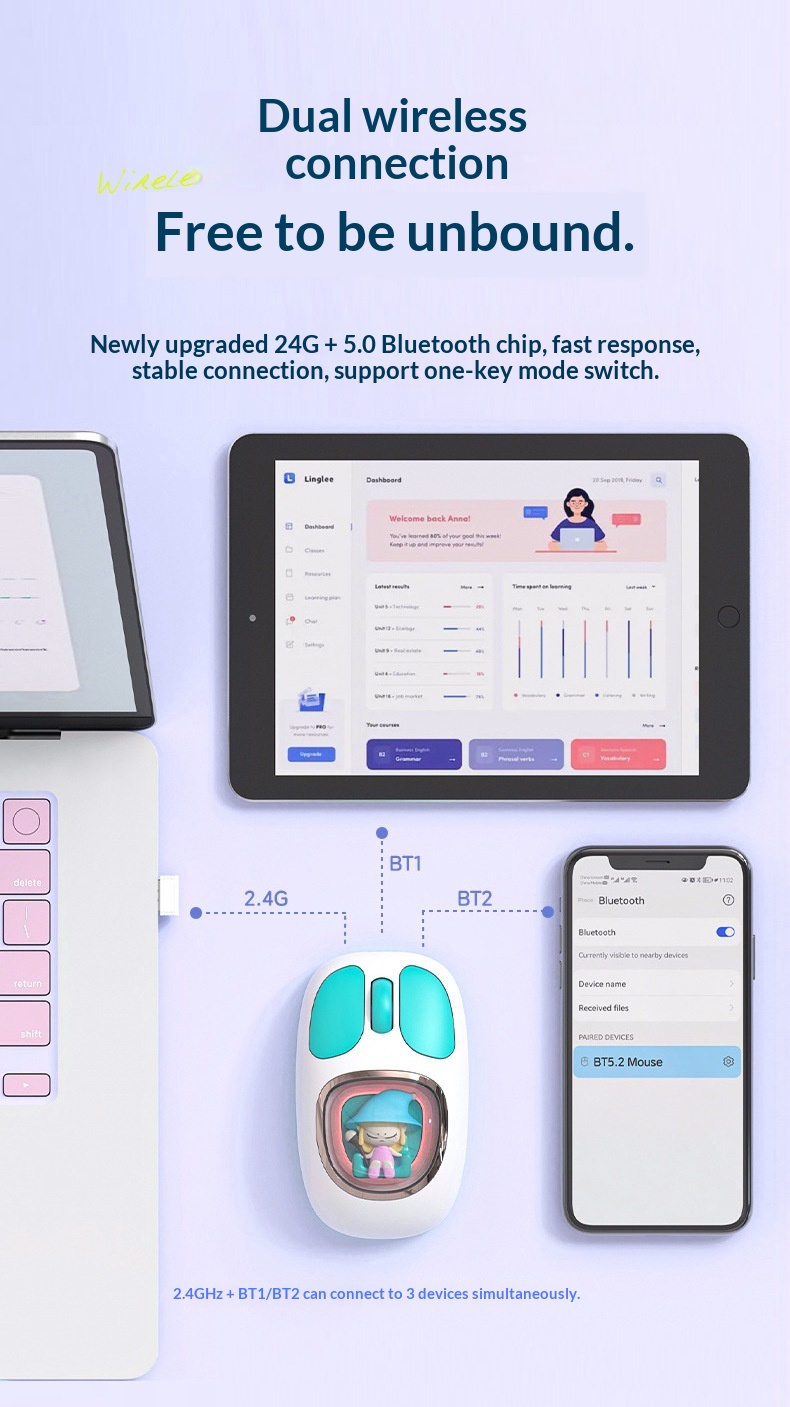 Digitex Digitex Girls Mouse Silent Office Computer Notebook Rechargeable Game Bluetooth Mobile Phone Tablet Wireless Dual Mode_voghion.com