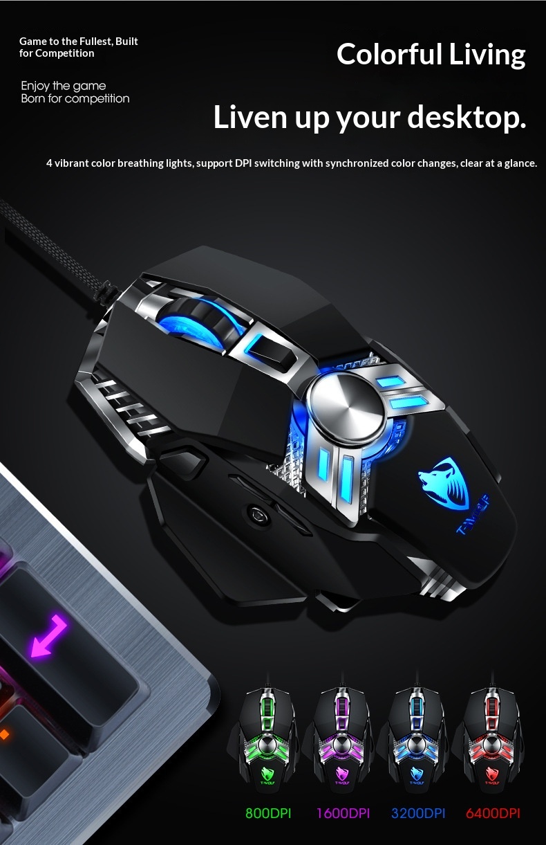 Digitex Digitex Thunderwolf V10 Luminous Weighted Gaming Desktop USB Wired Mouse Ro Definition_voghion.com