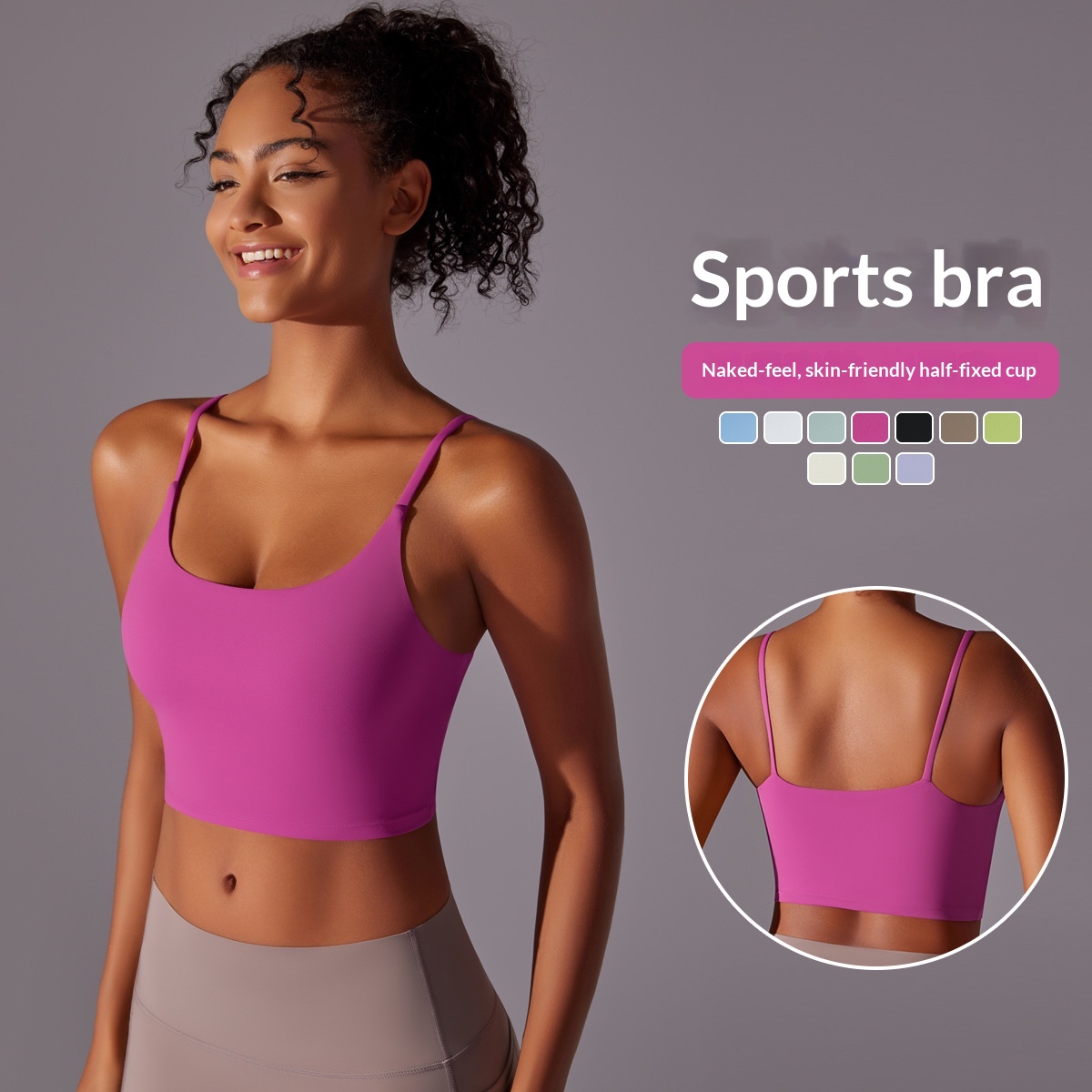 New Solid Color Double-Sided Nylon Semi-Fixed Cup Training High-Intensity Sports Bra Tight High Elasticity Fitness Vest_voghion.com