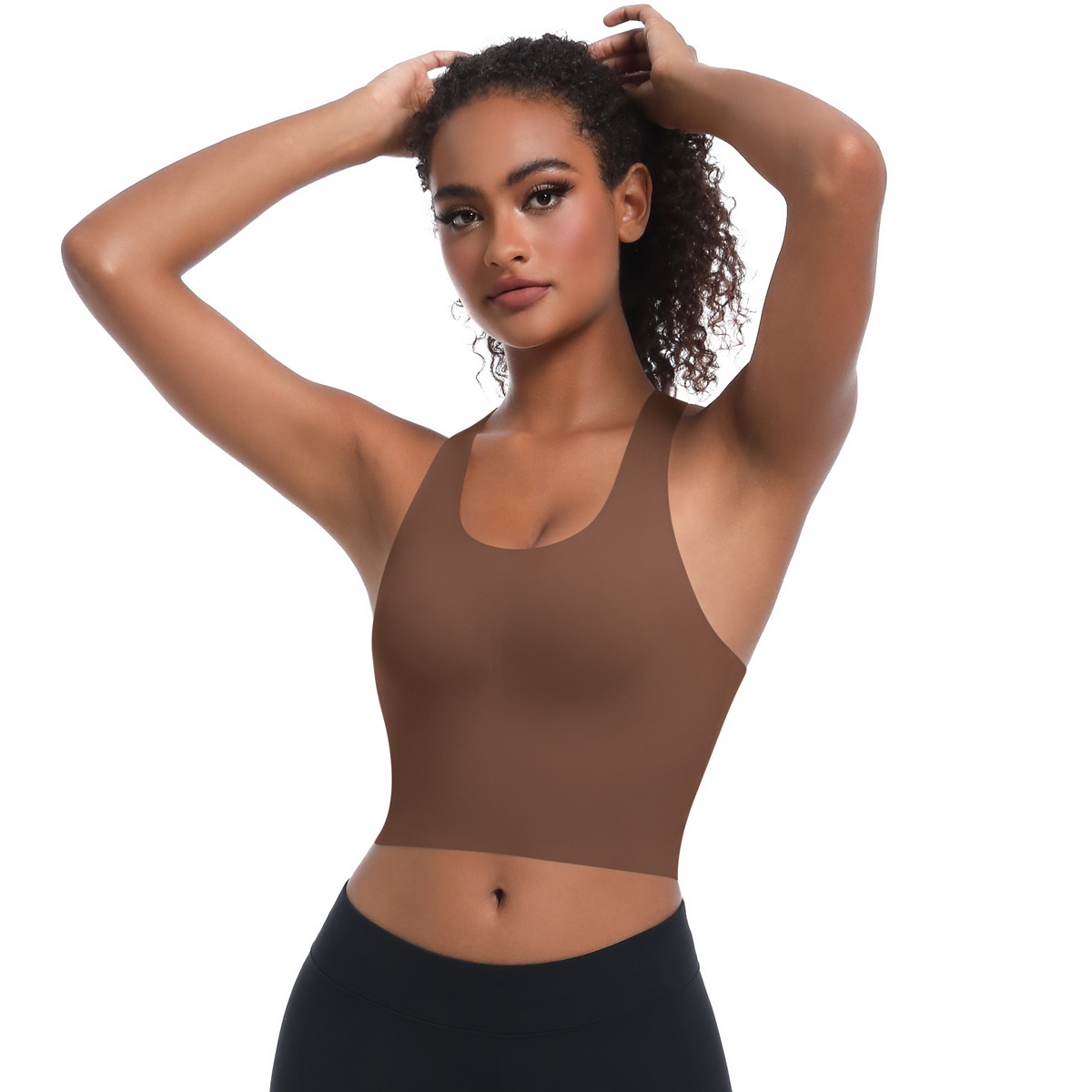 New Seamless Solid Color Sports Bra Running, Sweat-Absorbing, Breathable, Double-Layer Anti-See-Through Backless Yoga_desvips.com