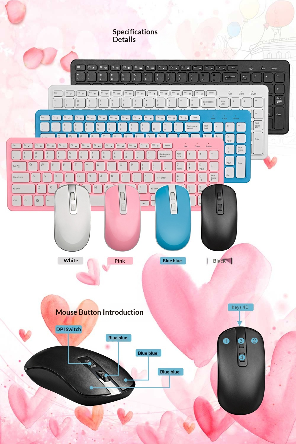 Digitex Digitex GKM520 Colorful Smart Power-Saving For Home Office Business Wireless Keyboard And Mouse Set_voghion.com