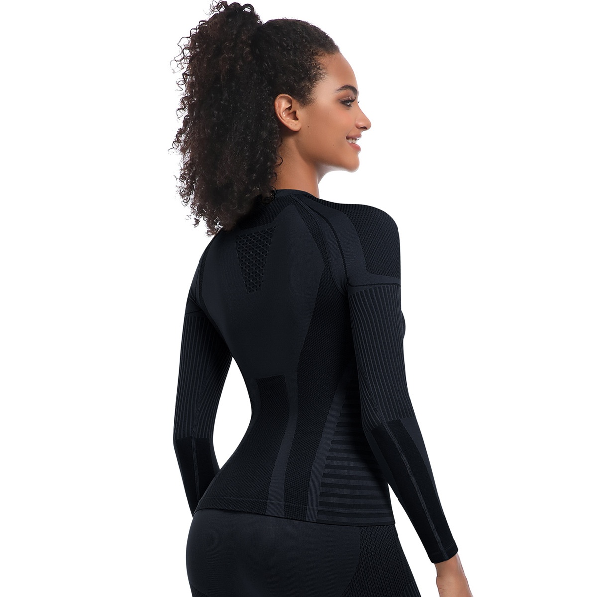 Cross-Border New Seamless Knitted Long Tight-Fitting High Elastic Ski Long-Sleeved Sports Running Fitness Yoga Suit Top_desvips.com