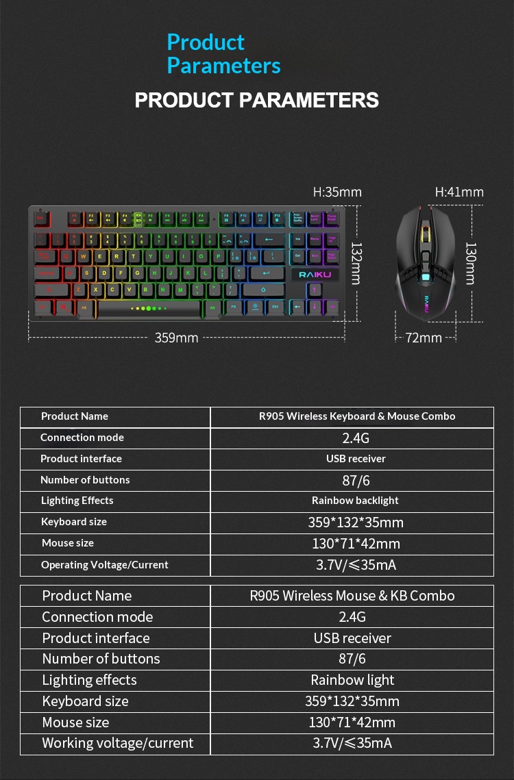Digitex Digitex RAIKU R905 Wireless Charging Gaming Illuminated Keyboard And Mouse Set_voghion.com