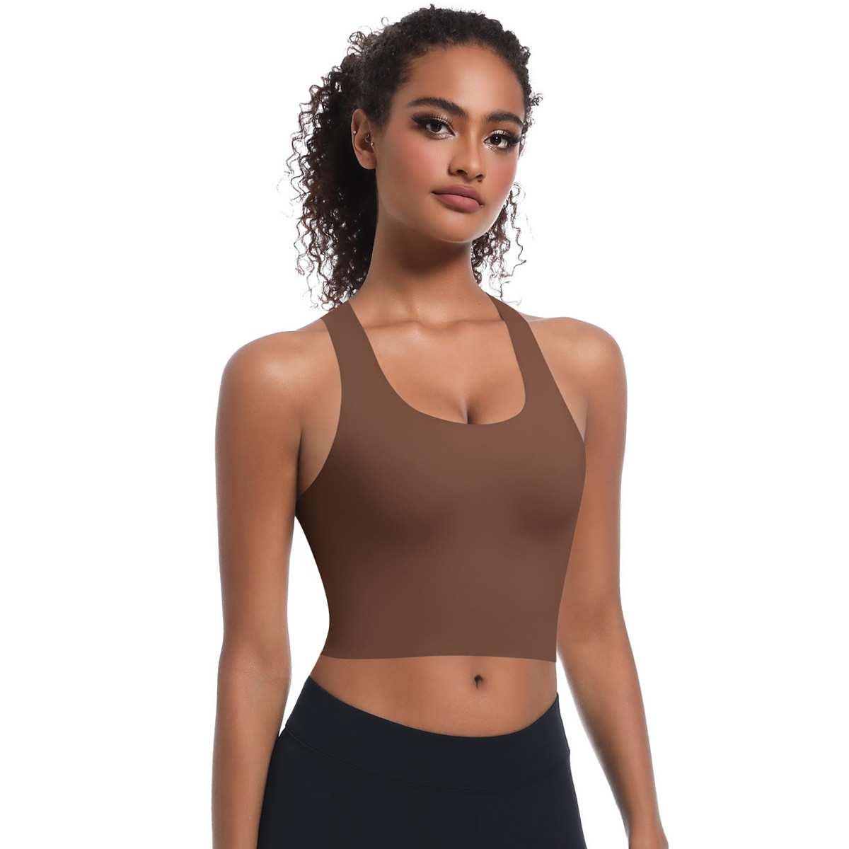 New Seamless Solid Color Sports Bra Running, Sweat-Absorbing, Breathable, Double-Layer Anti-See-Through Backless Yoga_desvips.com