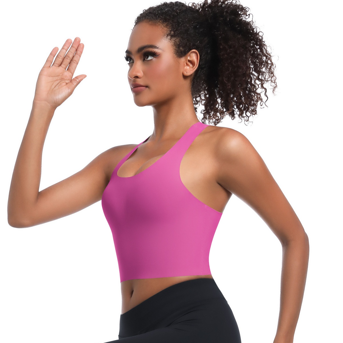 New Seamless Solid Color Sports Bra Running, Sweat-Absorbing, Breathable, Double-Layer Anti-See-Through Backless Yoga_desvips.com