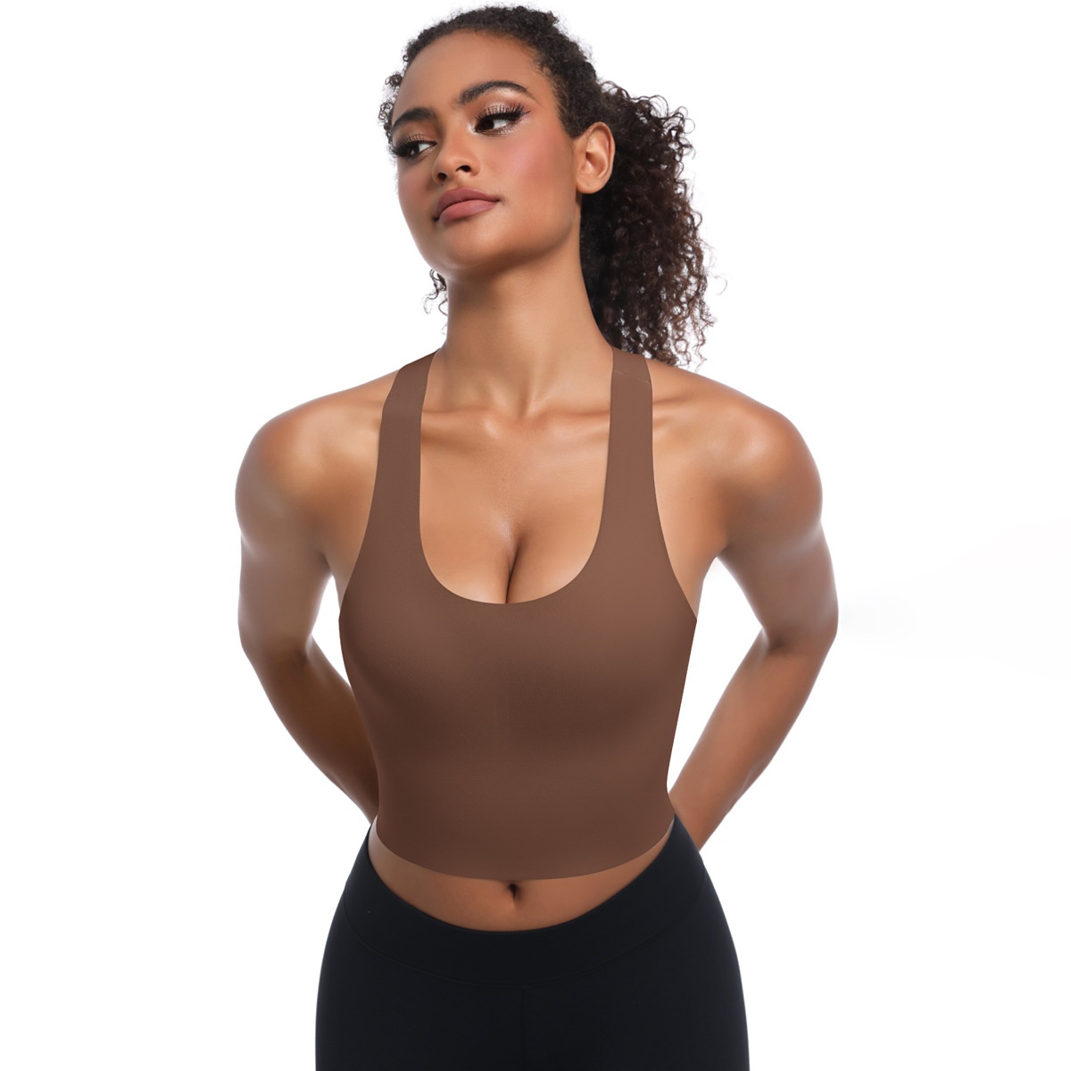 New Seamless Solid Color Sports Bra Running, Sweat-Absorbing, Breathable, Double-Layer Anti-See-Through Backless Yoga_desvips.com