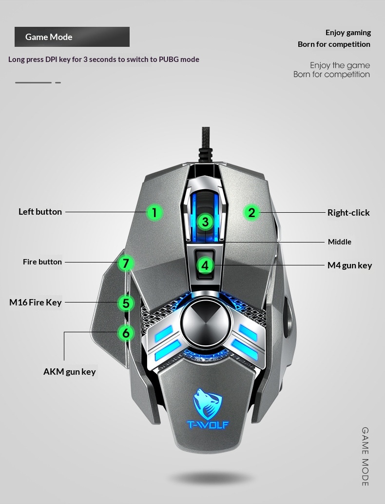 Digitex Digitex Thunderwolf V10 Luminous Weighted Gaming Desktop USB Wired Mouse Ro Definition_voghion.com