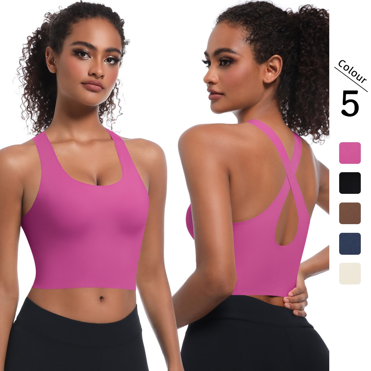 Nieuwe naadloze sportbeha in effen kleur voor hardlopen, zweetabsorberend, ademend, dubbellaags, niet-doorzichtig, rugloos, geschikt voor yoga_voghion.com