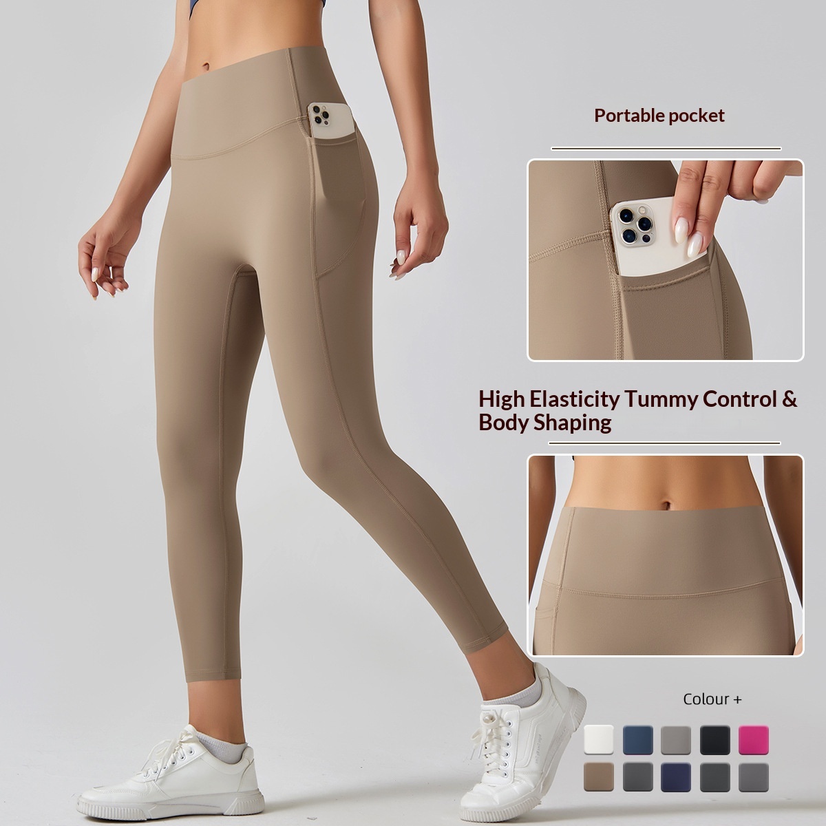 High Waist Seamless Pants For Women, Quick-Dry Tight Pocket Running Brushed Fitness Pants, Butt-Lifting Sports Yoga Wear_voghion.com