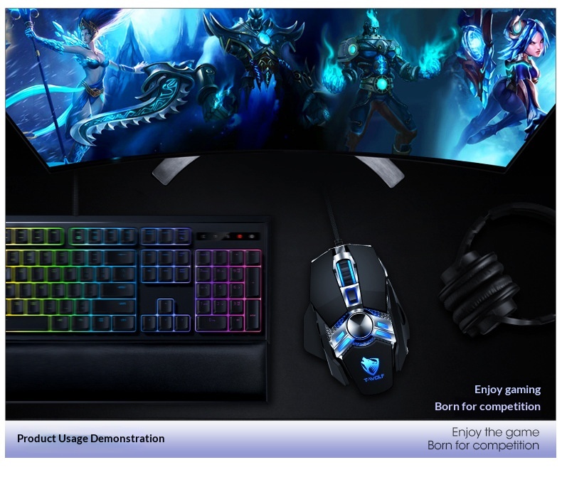 Digitex Digitex Thunderwolf V10 Luminous Weighted Gaming Desktop USB Wired Mouse Ro Definition_voghion.com