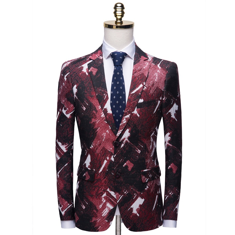 boy 2019 New Single Jacket Casual Foreign Trade Men's Floral Slim Fit Suit_voghion.com