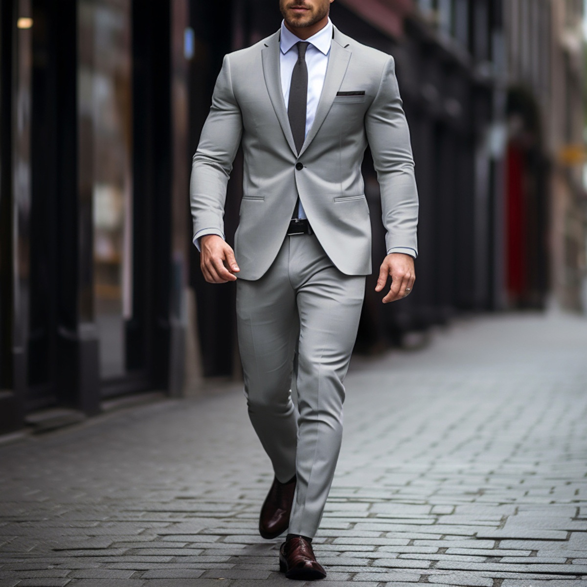 boy Cross-Border Foreign Trade Men's Gray Set European And American Business Formal Casual Suit Two-Piece Wedding Jacket_voghion.com