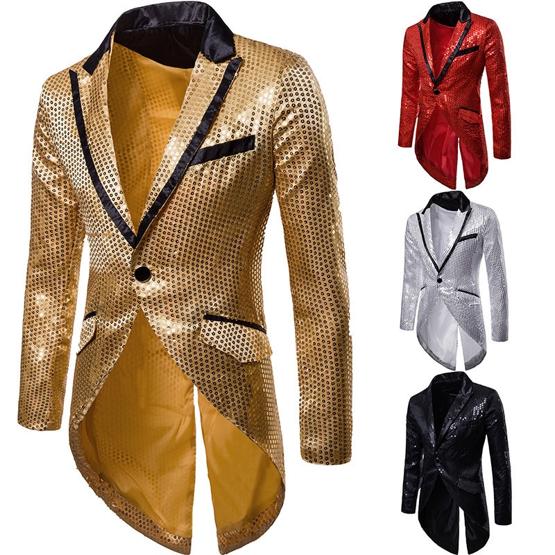 boy European American Fashion Spring And Autumn New Sequin Decorated Design Evening Dress Tuxedo Men's Lapel Blazer Jacket_voghion.com