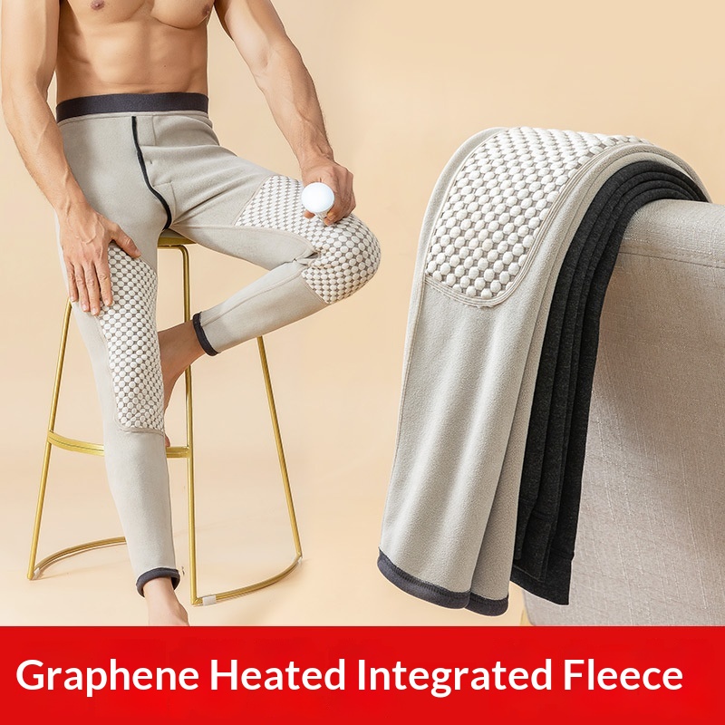 Personality.1 Men's Winter Cotton Inner Wear Fleece Lined Thickened High Waist Plus Size Graphene Heating Extended Knee Pads Base_voghion.com