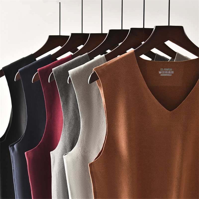 BOY BOY Solid Color Double-Sided Fleece Seamless Men's Thermal Form-Fitting Cut Vest With Brushed Lining Base Layer Underwear_voghion.com