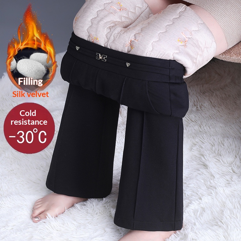 girl Silk Cotton For Women Winter New High Waist Draped Slimming Petite Fleece Lined Thickened Warm Casual Flared Pants_voghion.com
