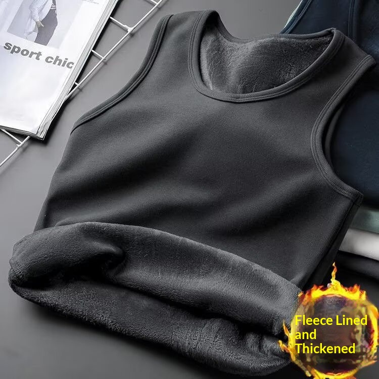 BOY BOY Men's Vest For Autumn And Winter, Inner Wear, Warm, Fleece-Lined, Thickened, Sports Vest, Sleeveless T-Shirt, Base_voghion.com