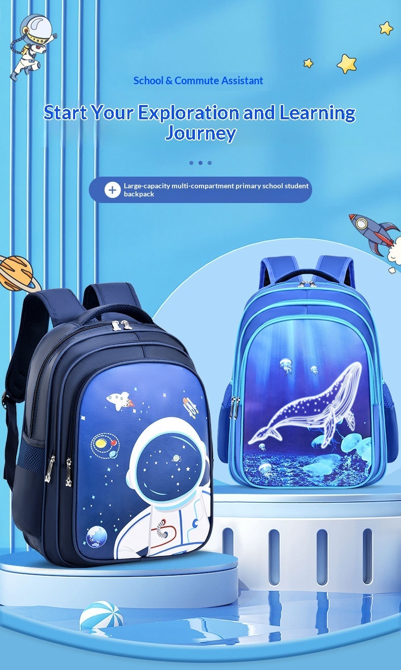 Satin Children's Backpack For Boys, Elementary School Students, First Second To Sixth Grade, Cartoon, Cross-border,_voghion.com