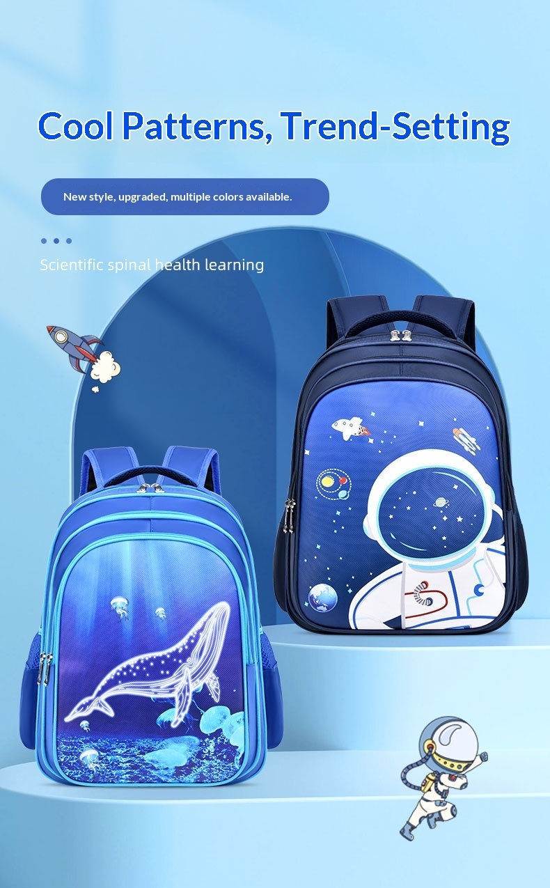 Satin Children's Backpack For Boys, Elementary School Students, First Second To Sixth Grade, Cartoon, Cross-border,_voghion.com