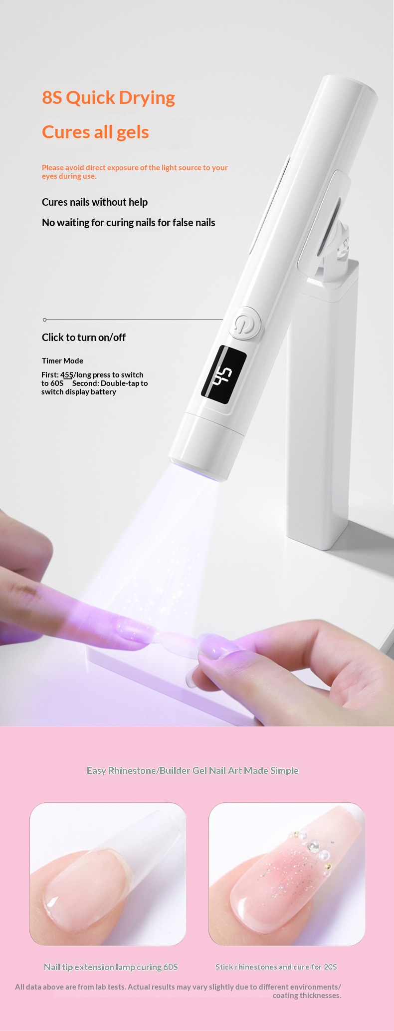 Cross-Border Handheld Portable Art One-Word Set 360 Degree Rotating Stand For Applying Nail Tips UV Lamp_voghion.com