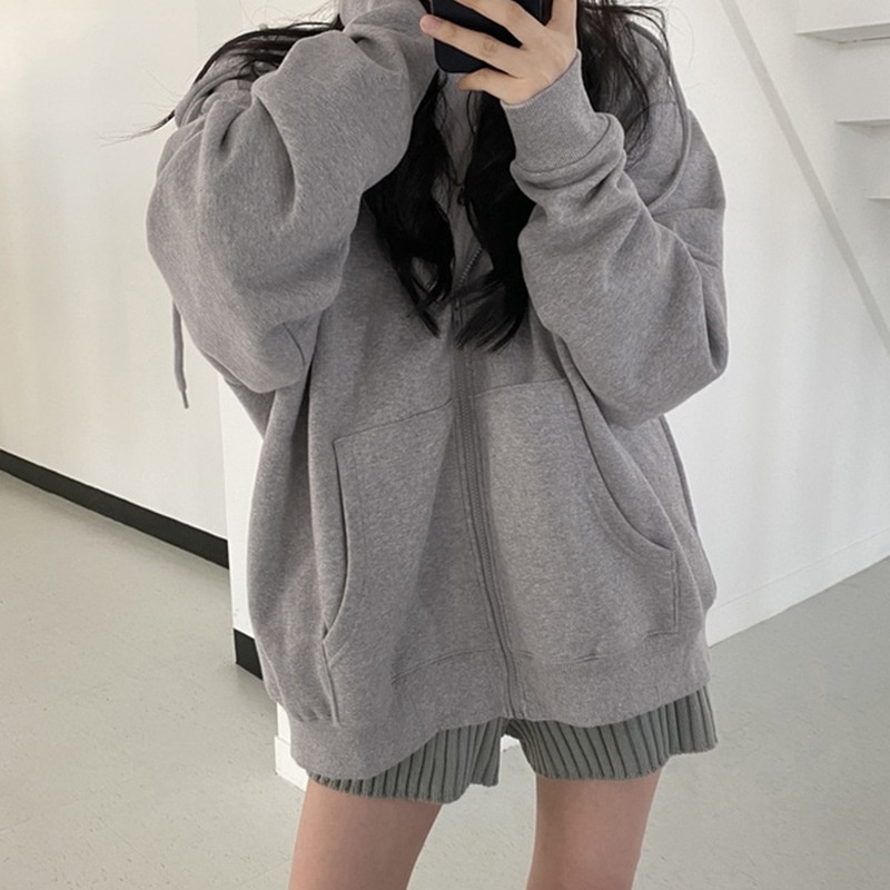 girl Girl European And American Cross-Border Foreign Trade Autumn Winter Zipper Hooded Sweatshirt Women Loose Cardigan Thickened_voghion.com