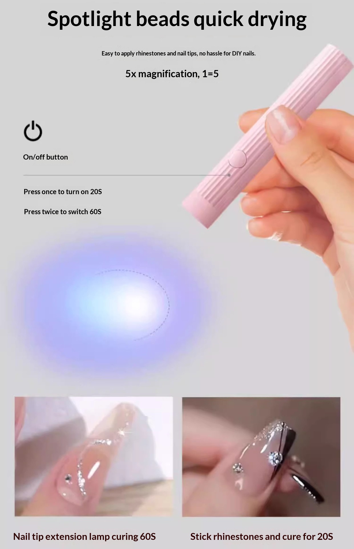 Handheld Portable Rechargeable Battery Powered Spotlight Quick-Drying Mini UV Gel Nail Lamp_voghion.com