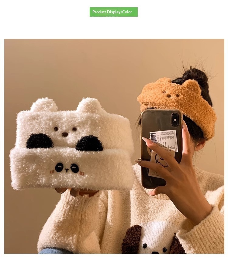 Surge Cute Bear Adjustable Plush Hairband For Women, Face Washing Mask Headband, Magic Tape Tie, Hair Clip, Winter Wholesale_desvips.com