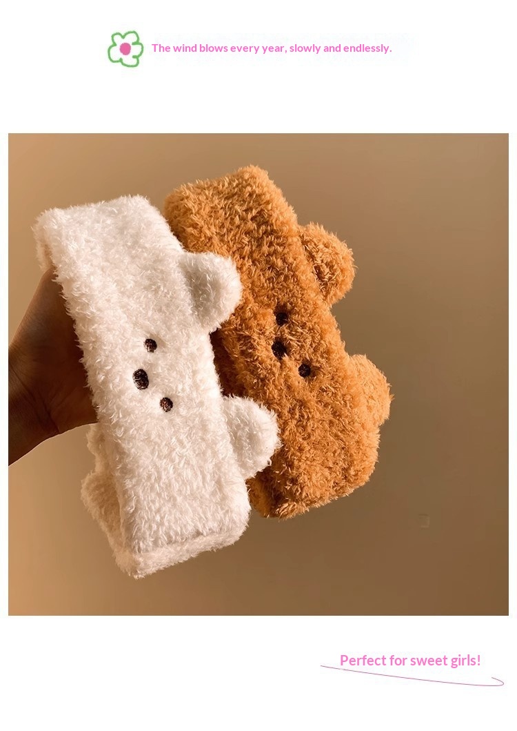 Surge Cute Bear Adjustable Plush Hairband For Women, Face Washing Mask Headband, Magic Tape Tie, Hair Clip, Winter Wholesale_desvips.com