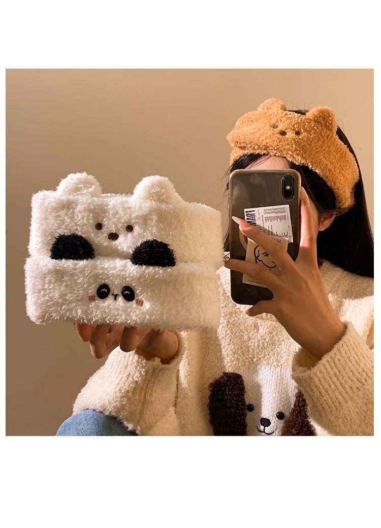 Surge Cute Bear Adjustable Plush Hairband For Women, Face Washing Mask Headband, Magic Tape Tie, Hair Clip, Winter Wholesale_desvips.com