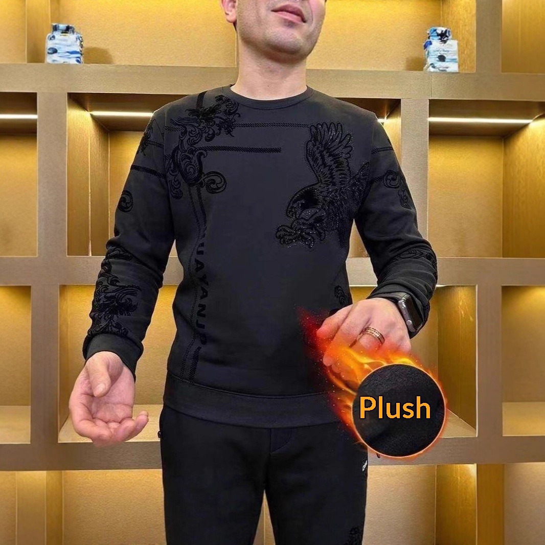 boy 2025 Autumn Winter New Fleece Long Sleeve Sweats For Men, Youth And Middle-aged, Round Neck Fashionable Warm Top_voghion.com