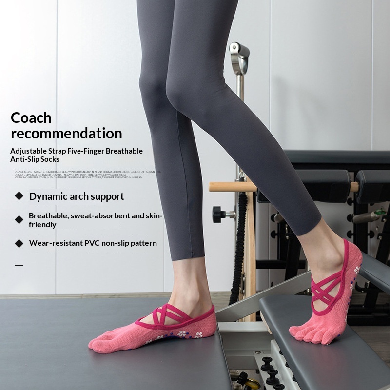 Calcetines de yoga antideslizantes de silicona con correa para pilates y baile, profesionales, con pegamento de puntos, Surge Cross-Border_voghion.com