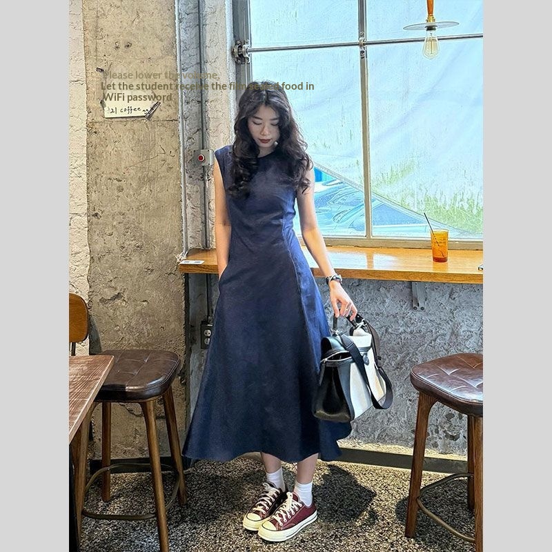 ELLE ELLE French Style High-End Denim Dress Unique Sleeveless Waist-Cinching Vintage Women's Summer 2025 New Arrival_mkmklike.com