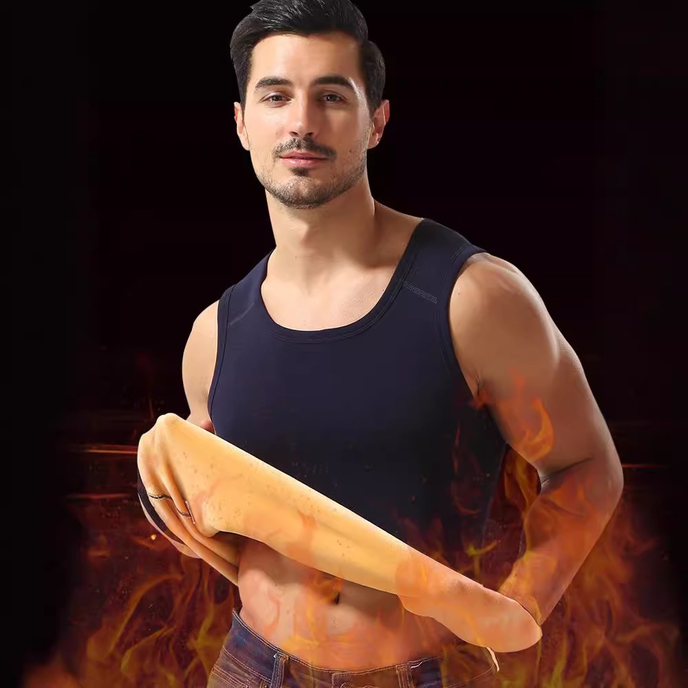 BOY BOY Men's Thermal Fleece Lined Thickened Underwear Casual Base Layer Vest Tight Pure Cotton Top Single Piece 2024 Autumn_voghion.com