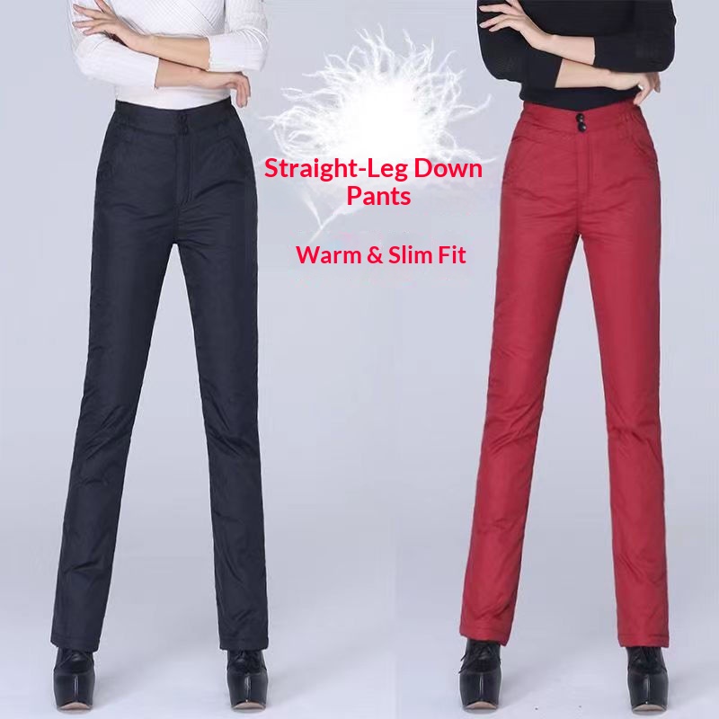 girl Off-Season Slim Fit Black White Duck Four-Layer Lock Down Pants Warm Lightweight Women's Outerwear_voghion.com