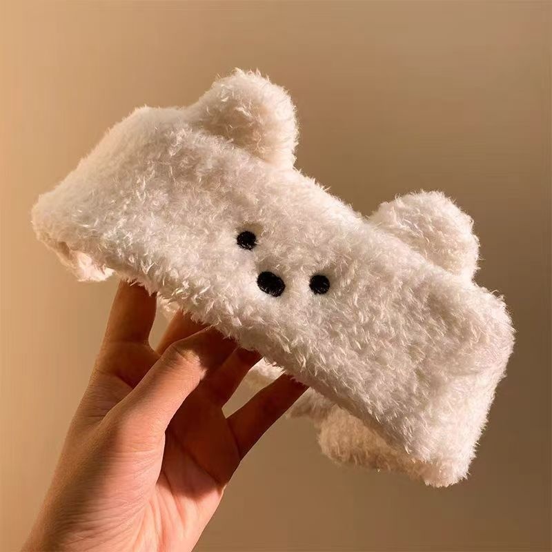 Surge Cute Bear Adjustable Plush Hairband For Women, Face Washing Mask Headband, Magic Tape Tie, Hair Clip, Winter Wholesale_desvips.com