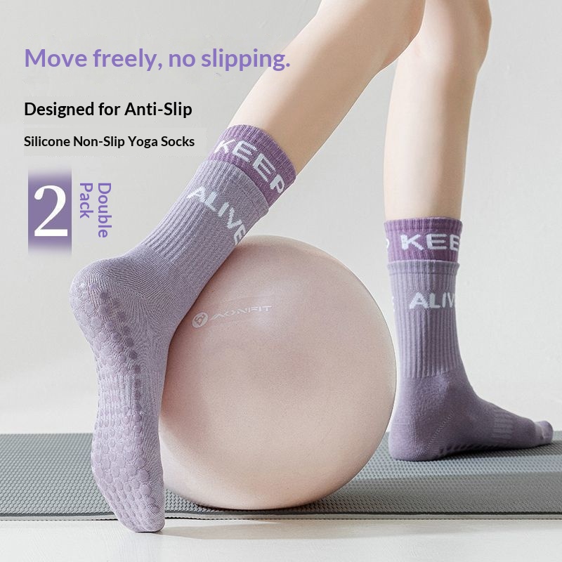 Surge Surge Yoga Women, Mid-Calf Sports Indoor Fitness Autumn And Winter Socks, Breathable Non-Slip Silicone Socks For Aerobics_voghion.com
