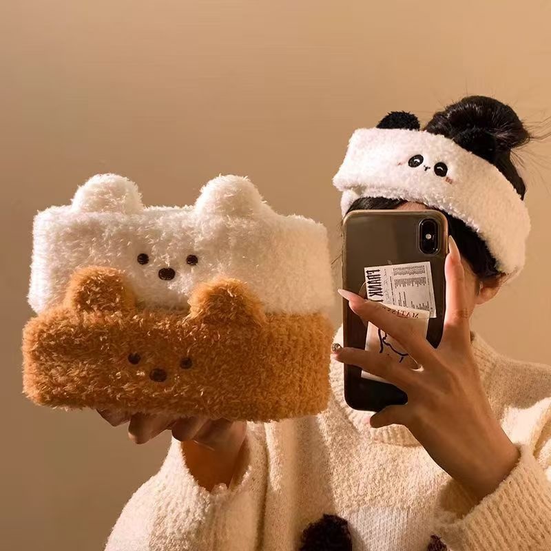 Surge Cute Bear Adjustable Plush Hairband For Women, Face Washing Mask Headband, Magic Tape Tie, Hair Clip, Winter Wholesale_voghion.com