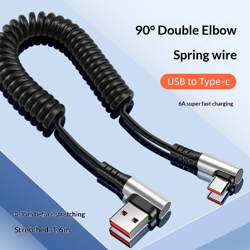 Cavo di ricarica Digitex Data Type-C Super Fast Right Angle 6A, supporto per auto retrattile a molla per telefono cellulare da 66 W, schermo di proiezione_voghion.com