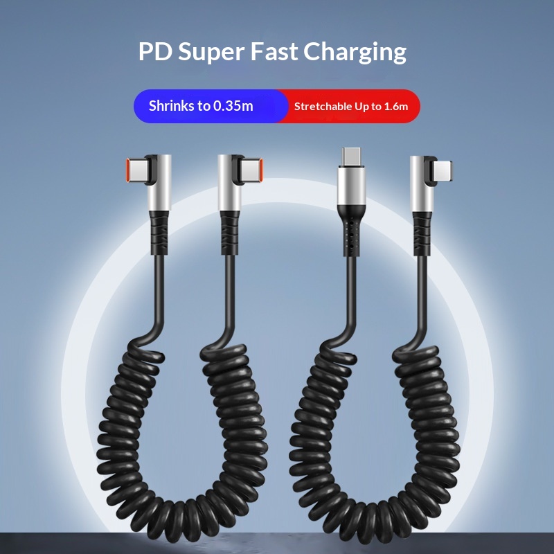 Cavo di ricarica Digitex Data Type-C Super Fast Right Angle 6A, supporto per auto retrattile a molla per telefono cellulare da 66 W, schermo di proiezione_voghion.com
