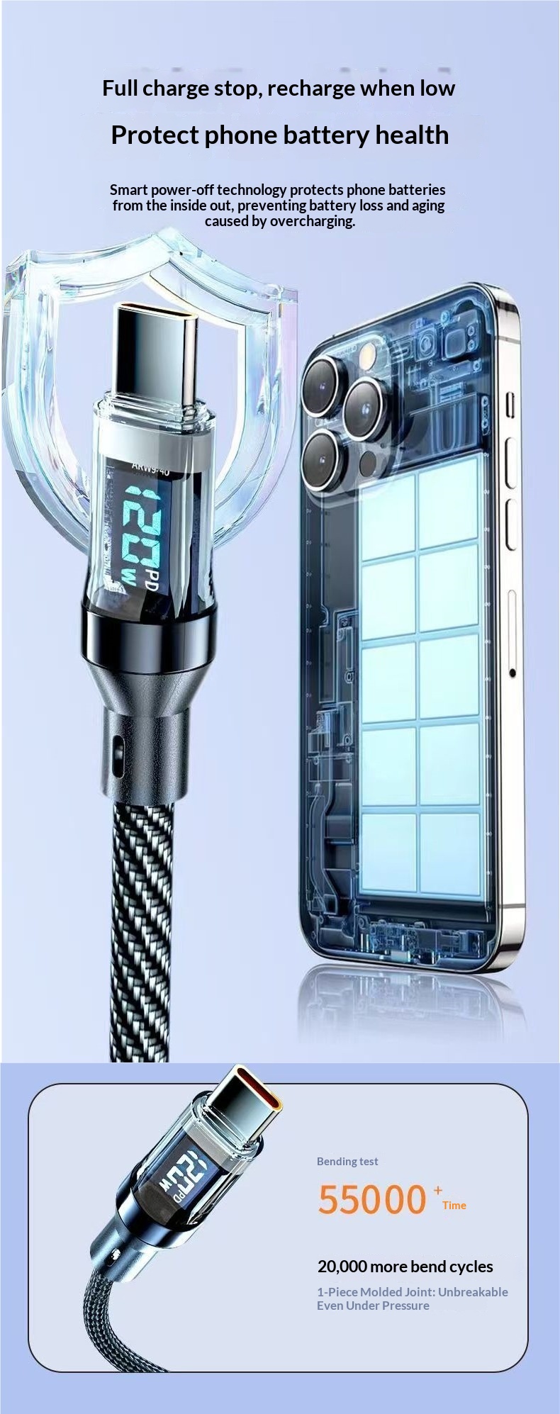 Digitex Smart Display Data Type-C 120W Fast Charging Cable Compatible With Huawei Honor OPPO Android Vivo_voghion.com