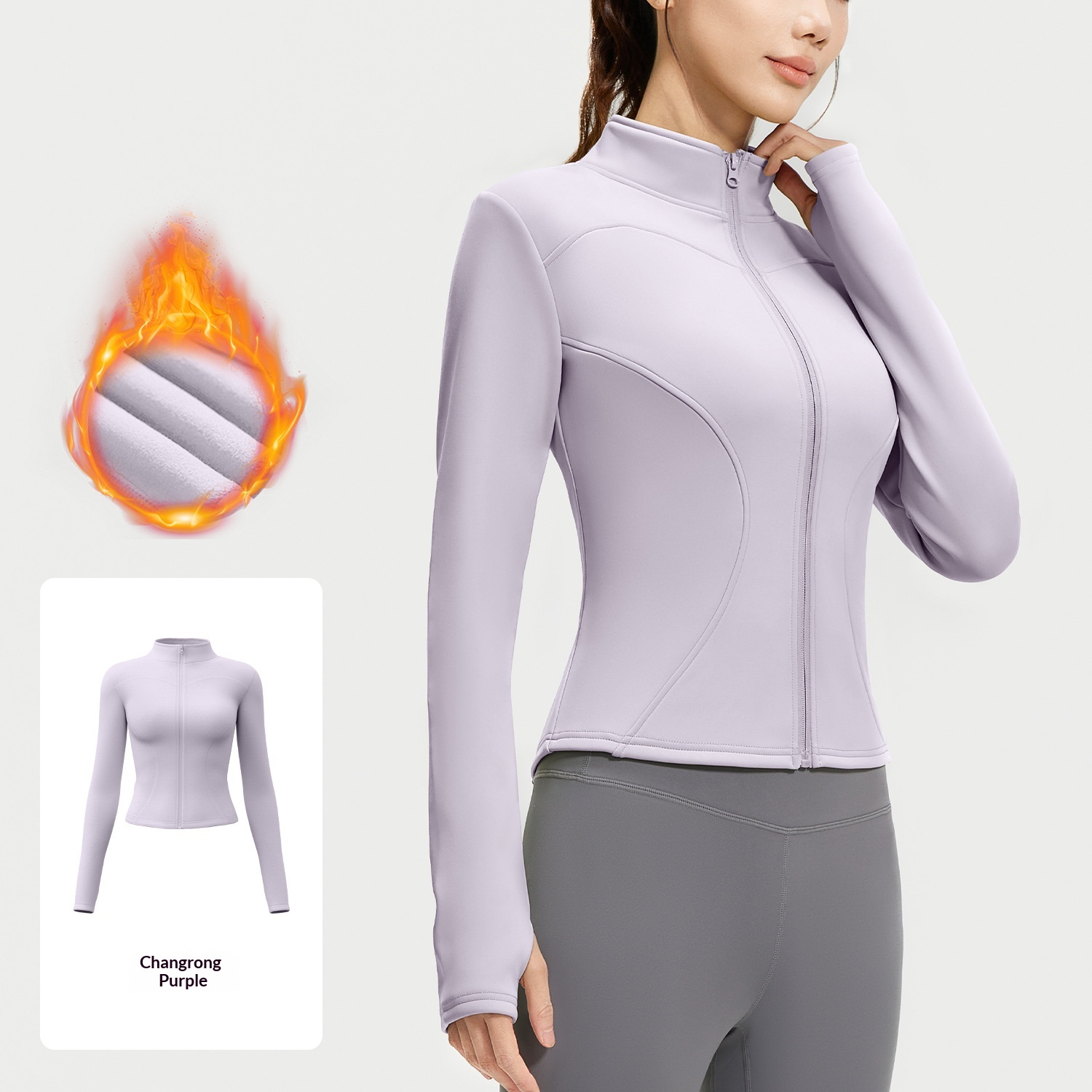Surge Juyitang Zipper Slim Fit Warm Long Sleeve Top Women Stand Collar Sports Tight Yoga Jacket_voghion.com