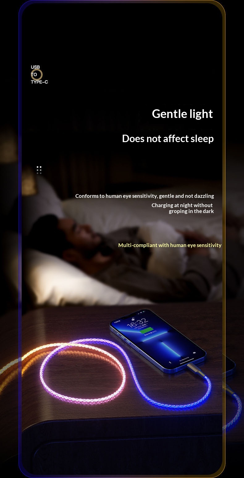 Digitex RGB Auto-Ladegerät mit leuchtendem, atmendem Farbverlauf, PD-Superschnellladefunktion, kompatibel mit Android Typ-C-Datenkabel_voghion.com