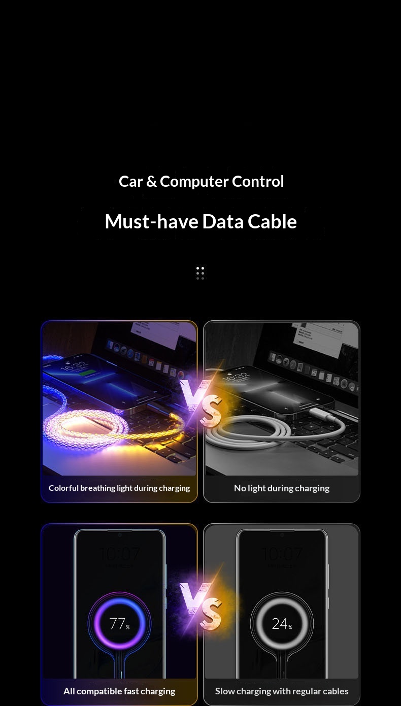 Digitex RGB Auto-Ladegerät mit leuchtendem, atmendem Farbverlauf, PD-Superschnellladefunktion, kompatibel mit Android Typ-C-Datenkabel_voghion.com