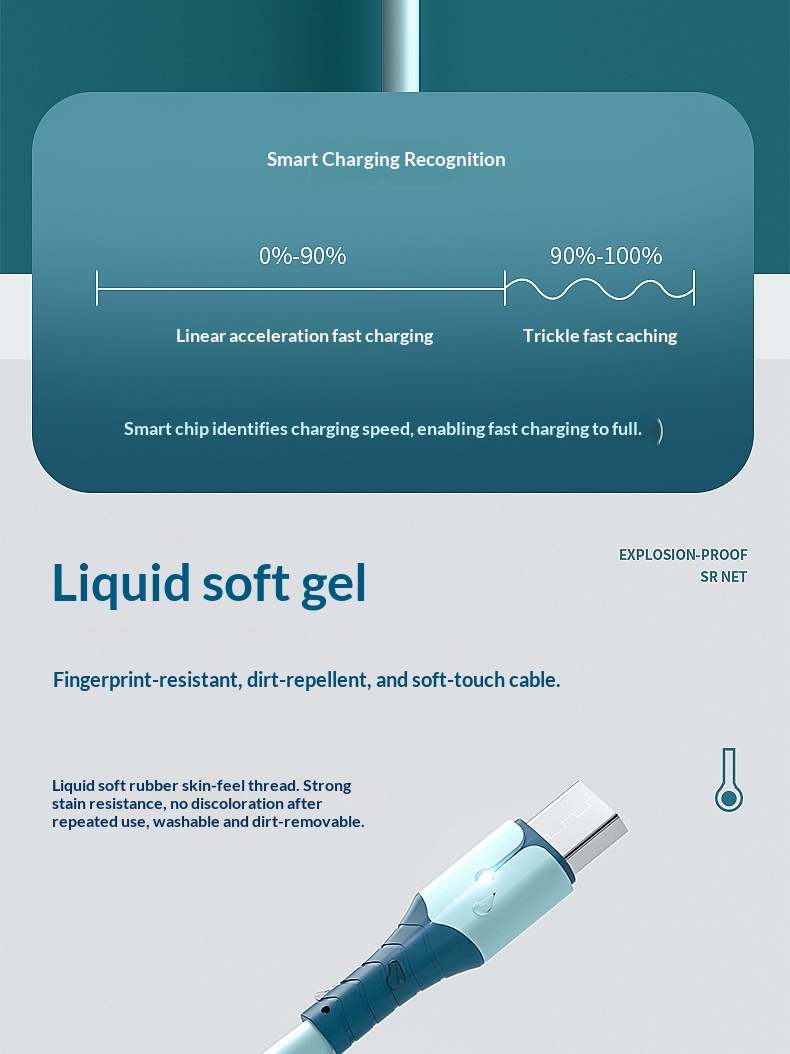 Ruban adhésif en silicone liquide Digitex, lumineux et compatible avec les téléphones Android Type-C, Xiaomi et Huawei (câble de charge rapide USB)._voghion.com