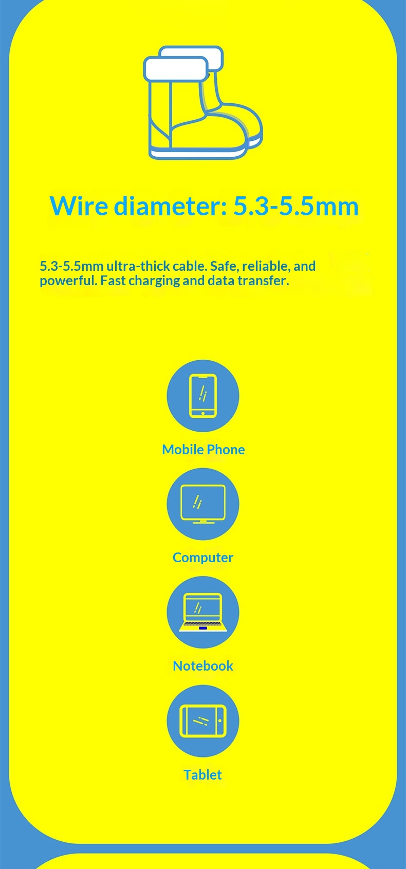 Digitex Blue Student Data Compatible With 7-14 Android Huawei Type-C Phone Fast 6A High Current Charging Cable_voghion.com