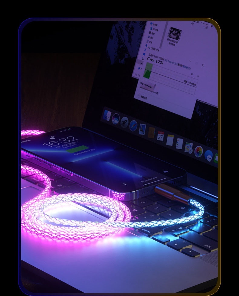 Digitex RGB Auto-Ladegerät mit leuchtendem, atmendem Farbverlauf, PD-Superschnellladefunktion, kompatibel mit Android Typ-C-Datenkabel_voghion.com